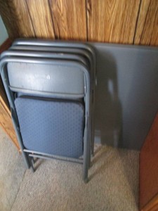 Metal folding Card table with (4) matching padded seat chairs