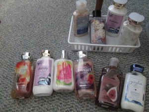 Lot of assorted scent full size Bath and Body Works Body Lotions and Shower Gel most are full, a couple not full