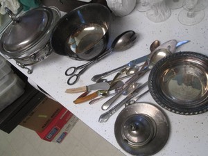 Variety of Silver Plated flatware, lidded bowl and serving pieces