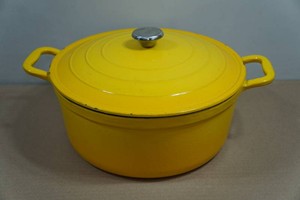 Vintage Yellow Enameled Cast Iron Dutch Oven