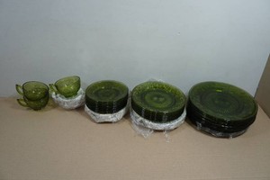 Vintage Avocado Green Glass Tableware