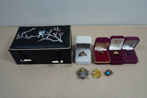 Vintage Rings and Brooch with Box