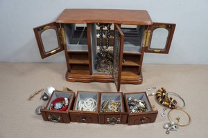 Vintage Costume Jewelry and Tabletop Armoire