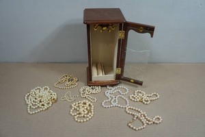 Vintage Wooden Jewelry Table Cabinet with Jewelry