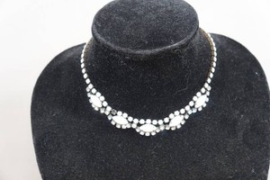 Vintage Silver Tone and White Milk Stones Choker Necklace
