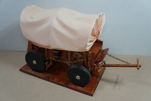 Vintage Handmade Wooden Covered Wagon Accent Lamp
