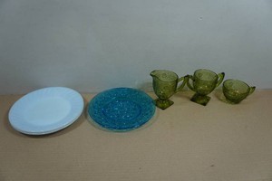 Vintage Anchor Hocking Plates and Colored Glassware