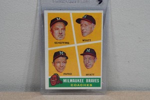 1960 Topps Milwaukee Braves Coaches Card - Pafko, Scheffing, Wyatt, Myatt