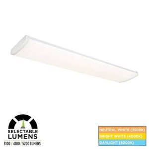 (4) Commercial Electric 4 ft. x 10 in. 310041005200 Lumen LED White Commercial Wraparound Light, Selectable CCT, 120-277V, 0-10V Dimmable