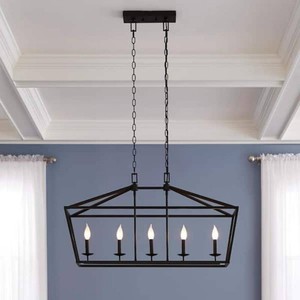 Home Decorators Collection Weyburn 36 in. 5-Light Bronze Farmhouse Linear Chandelier Light Fixture with Caged Metal Shade