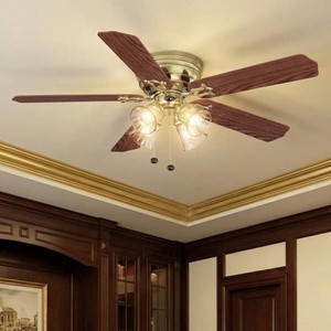 Hampton Bay Carriage House 52 in. Indoor LED Polished Brass Ceiling Fan with Light Kit, Reversible Motor and Reversible Blades