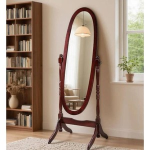 GOGEXX Queen Anne Style Brown 16 in. W x 59.25 in. H Floor Mirror Standing Mirror Tilting Oval Wood Full Length Mirror
