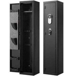 SKYSHALO Gun Safe, Steel Rifle Cabinet with Fingerprint and Key, Long Gun Cabinet Adjustable Racks