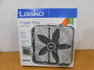 Lasko Power Plus 20 in. 3 Speed Box Fan for Home in Gray with Weather Shield Design for Window Use, 2000 CFM, Carry Handle