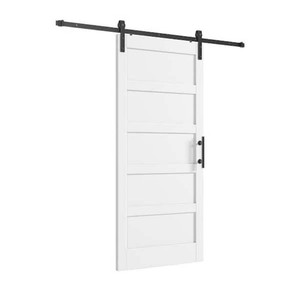 TREEBLING 36 in. x 84 in. 5 Lite Manufactured Solid Wood Core White Finished Interior Sliding Barn Door with Hardware Kit