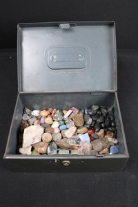 Assorted Polished & Rough Stone Specimens in Lockbox
