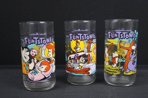 Vintage Flintstones 30th Anniversary Glasses (Lot of 3)