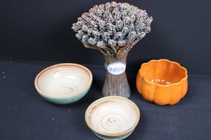Fall Decor - Wheat Display, Dishes & Pumpkin Bowl