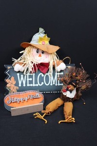 Pier 1 Scarecrow, Welcome & Happy Fall Decor Mixed Lot