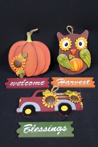 Fall Harvest Wooden Wall Decor Signs - Pumpkin, Owl & Truck (Lot of 3)