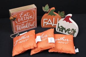 Fall & Thanksgiving Decor Mixed Lot - Pillows & Signs