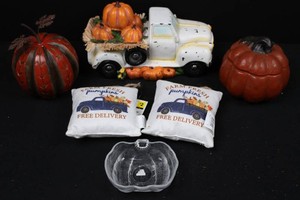 Fall Harvest Decor Mixed Lot - Pumpkin Truck, Pillows & Tabletop Decor