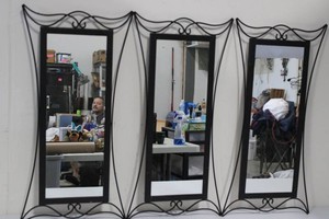Set of 3 Black Metal Scrollwork Wall Mirrors 25H