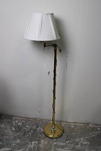 Brass-Tone Adjustable Swing-Arm Floor Lamp With Pleated Shade 55H