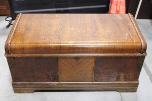 Vintage Cedar Chest With Moth Insurance Sign - 38.5 X 18 X 19 in