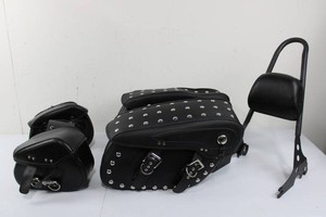 Black Studded Motorcycle Saddlebags & Sissy Bar Backrest Set