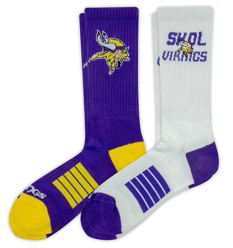 Minnesota Vikings 2-Pair Crew Socks - Size Adult ML - Brand New