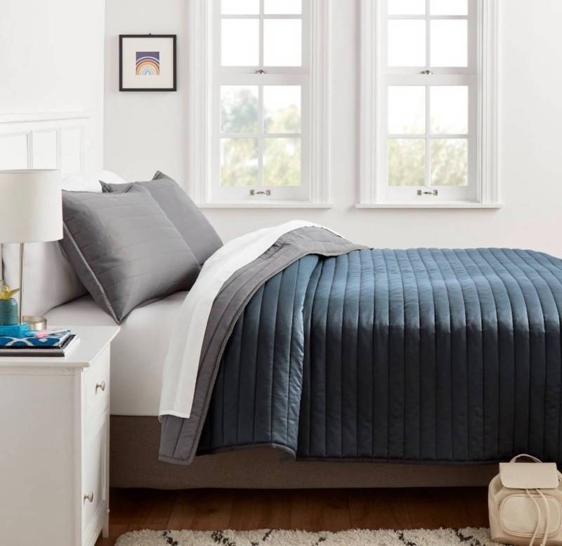 Room Essentials Satin Dark Gray FullQueen Quilt - Brand New