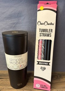 Simple Modern 24oz Tumbler & CharCharms Straws - New