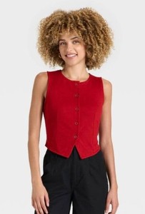 A New Day Womens Red Ponte Vest, Size Womens Large - New