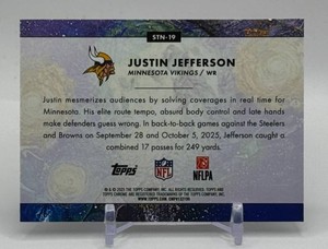 Justin Jefferson RARE Insert Stars In The Night 2025 Topps Chrome Cosmic Minnesota Vikings Football Card No. STN-19