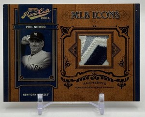 Phil Niekro 5 NASTY GAME-USED PATCH (Part of a K) 2004 Playoff Prime Cuts MLB Icons 35 New York Yankees Baseball Card No. MLB-67
