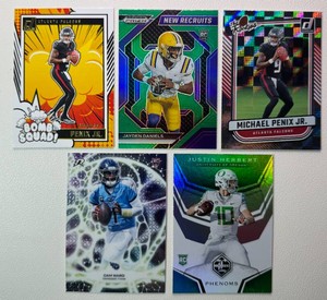 5-Card Star QB Rookie Football Card Lot (Daniels, Herbert, Ward, Penix)