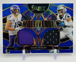 Adam Thielen Dual Swatch 2025 Select Blue Multiverse Minnesota Vikings Football Card No. MVJ-ATN