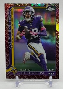 Justin Jefferson Leather Refractor 2025 Topps Chrome Minnesota Vikings Football Card No. 195