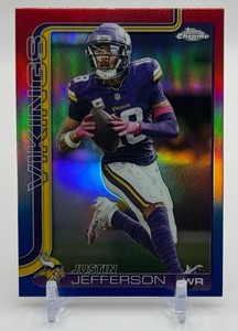 Justin Jefferson RedWhiteBlue 2025 Topps Chrome Minnesota Vikings Football Card No. 195