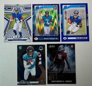 5-Card Star WR Rookie Football Card Lot (Nabers, Thomas, Hunter, Harrison Jr)