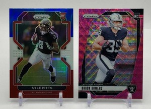 Brock Bowers Pink Wave RC & Kyle Pitts Red White Blue RC 2-Card Rookie Football Card Lot