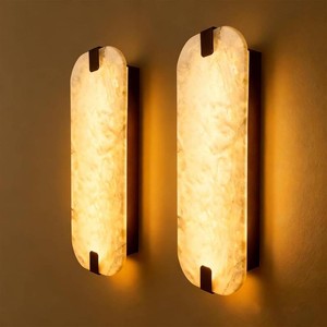 $187 15.75 2PCS Natural Marble Alabaster Wall Sconce Modern Hardwired Wall Light Fixture for Bedroom Marble Wall Sconce Natural Stone Material Wall Lamp for Stairs Suitable for Indoor Installation