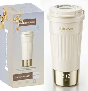 $40 Travel Electric Kettle Portable Water Boiler,13.53oz Small Tea Maker with 6 Temp Settings LCD Display,316 Stainless Steel Vacuum Insulated Tumbler,100V-240V,Travel Gifts for Men(Beige)