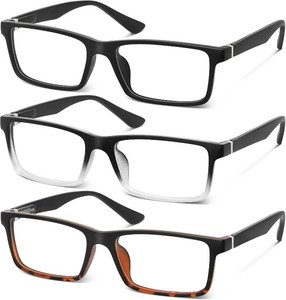 3pairs Reading Glasses Men-Blue Light Blocking Square Readers with Spring Hinge Computer Glasses