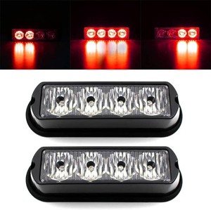 $21 FXC 2pcs 4-LED Surface Mount Flashing Strobe Lights for Truck Car Vehicle LED Grille Light Emergency Beacon Caution Hazard Warning Lights (RedRed)