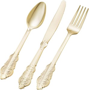 $37 Bestluck 300PCS Gold Heavy Duty Plastic Silverware for 100 Guests