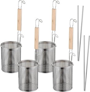 $28 4 Pcs Pasta Strainer Set with 2 Pairs of Chopsticks, Stainless Steel Noodle Strainer, Wooden Handle Strainer, Fine Mesh Food Skimmer for Pasta, Noodle, Dumpling