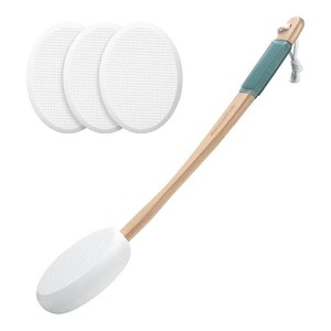 AmazerBath Lotion Applicator for Back, Feet, 4 Replacement Pads with 17 Curved Handle, Back Sunscreen Applicator for Kids, Elderly, Women, Apply Skin Cream Medicine Moisturizer Tanner, White