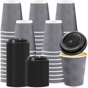 $25 BYSNOW 50 Pack 12 oz Paper Coffee Cups with Lids Disposable for Hot Drink